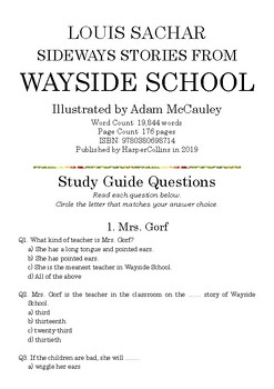 Preview of SIDEWAYS STORIES FROM WAYSIDE SCHOOL; Multiple-Choice Study Guide