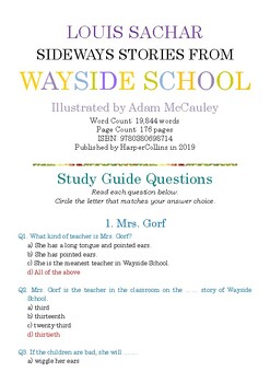 Preview of SIDEWAYS STORIES FROM WAYSIDE SCHOOL; Multiple-Choice Study Guide w/Answer Key