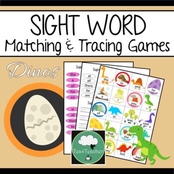 Preview of SIGHT WORD Activity DINOSAURS Matching and Tracing SIGHT WORDS