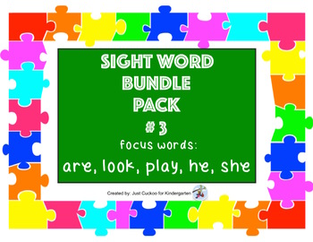 Preview of SIGHT WORD BUNDLE PACK # 3! Focus words: are, look, play, he, she (SmartBoard)