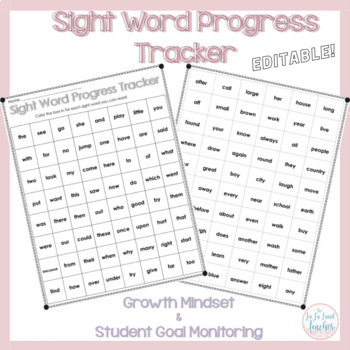 Preview of SIGHT WORD PROGRESS TRACKER ☆ GROWTH MINDSET ☆ STUDENT GOAL MONITORING☆ EDITABLE