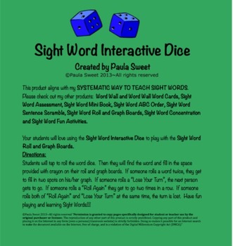 Preview of SIGHT WORD INTERACTIVE DICE~The Systematic Way to Teach Sight Words