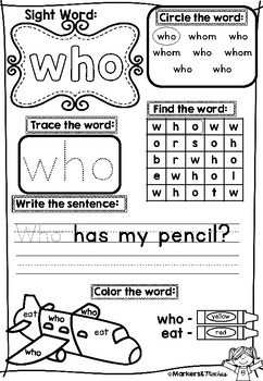 sight word workbook dolch primer book 3 by markers and mochas tpt