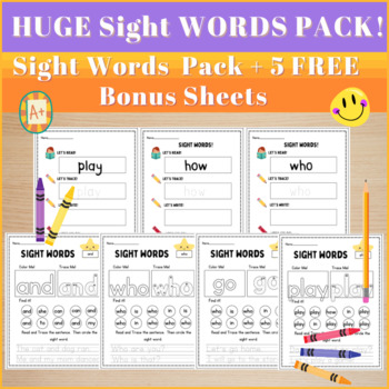 Preview of SIGHT WORDS Reading Writing Packet • SPELLING Practice + 5 FREE BONUS SHEETS