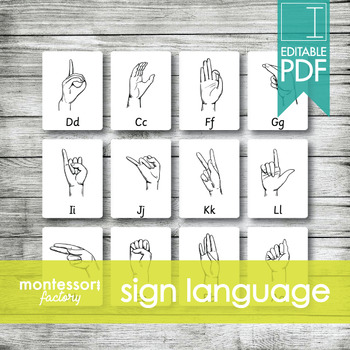 Preview of SIGN LANGUAGE ALPHABET | MONTESSORI Printable Nomenclature Three Part Cards