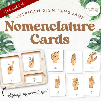Preview of SIGN LANGUAGE Cursive Nomenclature Cards | Montessori Primary Classroom