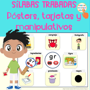 Preview of SILABAS TRABADAS POSTERS, TARJETAS Y MANIPULATIVOS BLENDS SPANISH