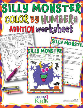 Preview of SILLY MONSTER  Color by Number Addition 1-10