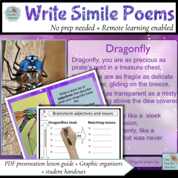 Preview of SIMILE POEMS guided lesson plan for dragonfly POETRY WRITING suits 3rd-6th