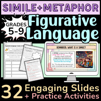 Preview of SIMILES & METAPHORS Figurative Language: Lesson Slides + Practice + Fun Activity