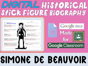 Preview of SIMONE DE BEAUVOIR - Digital Stick Figure Mini Bios for Women's History Month