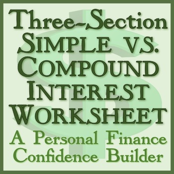 Preview of SIMPLE AND COMPOUND INTEREST -- Three-Section Confidence Builder Worksheet