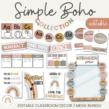 Preview of SIMPLE BOHO Classroom Decor BUNDLE | Neutral Boho Calm Decor