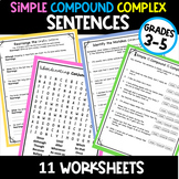 SIMPLE, COMPOUND, COMPLEX SENTENCES Worksheets (sentence s