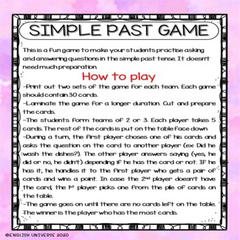 Past tense /t/ Playing Cards