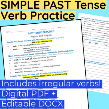 Preview of SIMPLE PAST TENSE Practice for Older ELLs! Editable DOCX & Digital PDF forms.