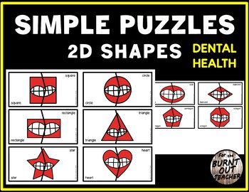 Preview of SIMPLE SHAPE PUZZLES matching task sensory shapes DENTAL HEALTH MOUTH TEETH LIPS