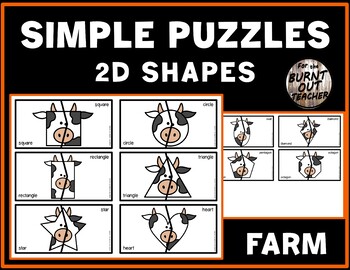 Preview of SIMPLE SHAPE PUZZLES matching task sensory shapes FARM ANIMAL BLACK COW animals