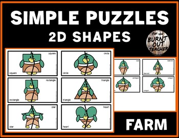 Preview of SIMPLE SHAPE PUZZLES matching task sensory shapes FARM ANIMALS DUCK DUCKS animal