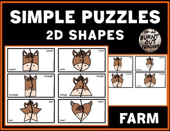 Preview of SIMPLE SHAPE PUZZLES matching task sensory shapes FARM ANIMALS HORSE animal