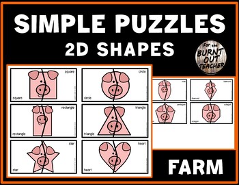 Preview of SIMPLE SHAPE PUZZLES matching task sensory shapes FARM ANIMALS PIGS PIG  animal