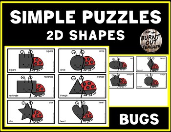 Preview of SIMPLE SHAPE PUZZLES matching task sensory shapes INSECTS BUGS LADYBUG LADY BUG