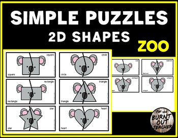 Preview of SIMPLE SHAPE PUZZLES matching task sensory shapes ZOO ANIMAL KOALA BEAR animals
