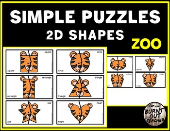 Preview of SIMPLE SHAPE PUZZLES matching task sensory shapes ZOO ANIMAL TIGER animals