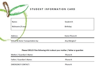 Preview of SIMPLE Student Info Card