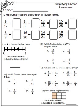 SIMPLIFY FRACTION TEST by I HEART 4th grade | Teachers Pay Teachers