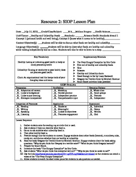 Preview of SIOP Lesson Plan Healthy and Unhealthy Foods