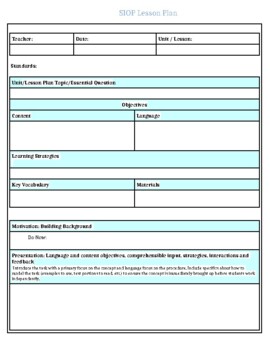 Preview of SIOP Lesson Plan Template