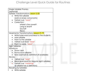 Preview of SIPPS Challenge Level Quick Guide for Routines! (Cheat Sheet!)