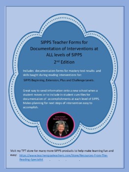 Preview of SIPPS Teacher Forms for Documentation of Interventions at ALL Levels