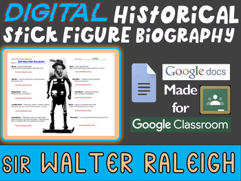 Preview of SIR WALTER RALEIGH Digital Historical Stick Figure (bios) - Editable Google Docs