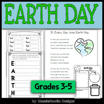 Preview of SIX Earth Day Activities -- Writing, Vocabulary, Fact / Opinion Worksheet, Poem