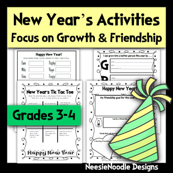 Preview of SIX New Year's Activities for Language Arts, Grades 3-4 with Friendship Goals