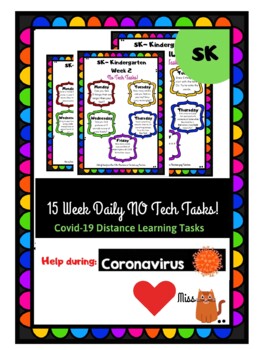 Preview of SK - NO TECH Daily Tasks Covid-19 (Coronavirus) HOMESCHOOL , Distance Learning