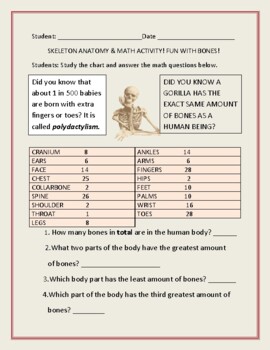 Preview of SKELETON MATH: A CROSS CURRICULAR ACTIVITY W/ SCIENCE/ANATOMY:GRS.4-8