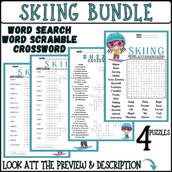 SKIING bundle word search word scramble crossword by Mind Games