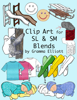 Preview of SL and SM Blends Phonics Clip Art Realistic 300 dpi PNGs