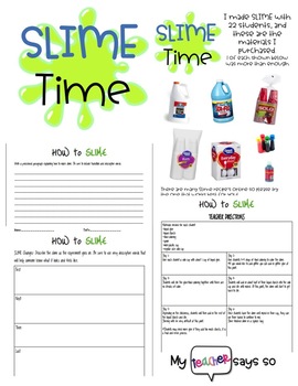 Preview of SLIME time: How To: make slime, procedural writing, physical characteristics
