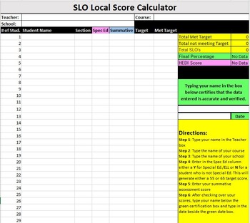 Preview of SLO Achievement Score Calculator