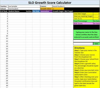Preview of SLO Growth Score Calculator-SCHOOL WIDE LICENSE