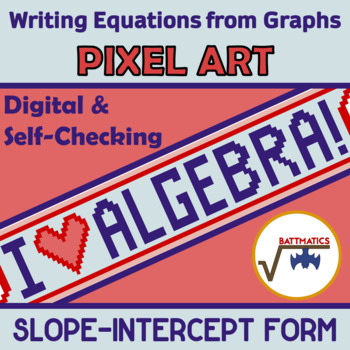 Preview of SLOPE INTERCEPT FORM: Writing EQUATIONS from GRAPHS | PIXEL ART & WORKSHEET