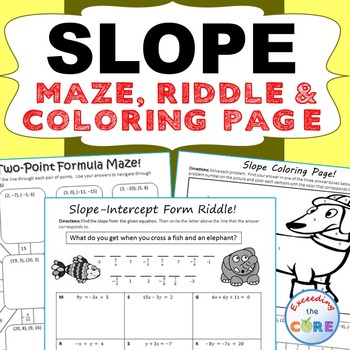 Preview of SLOPE Maze, Riddle, & Color by Number (Fun MATH Activities)