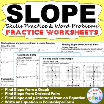 Preview of SLOPE & y-INTERCEPT Homework Worksheets: Skills Practice & Word Problems