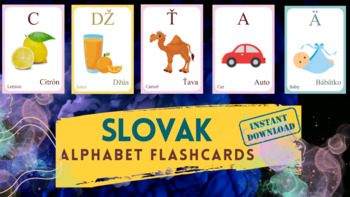 Preview of SLOVAK Alphabet FLASHCARD with picture, Learning Slovak, Slovak Letter Flashcard
