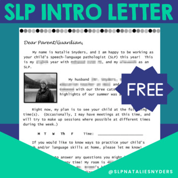 Preview of SLP Editable Letter of Introduction to Parents Template - Free