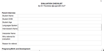 Preview of SLP Evaluation Checklist